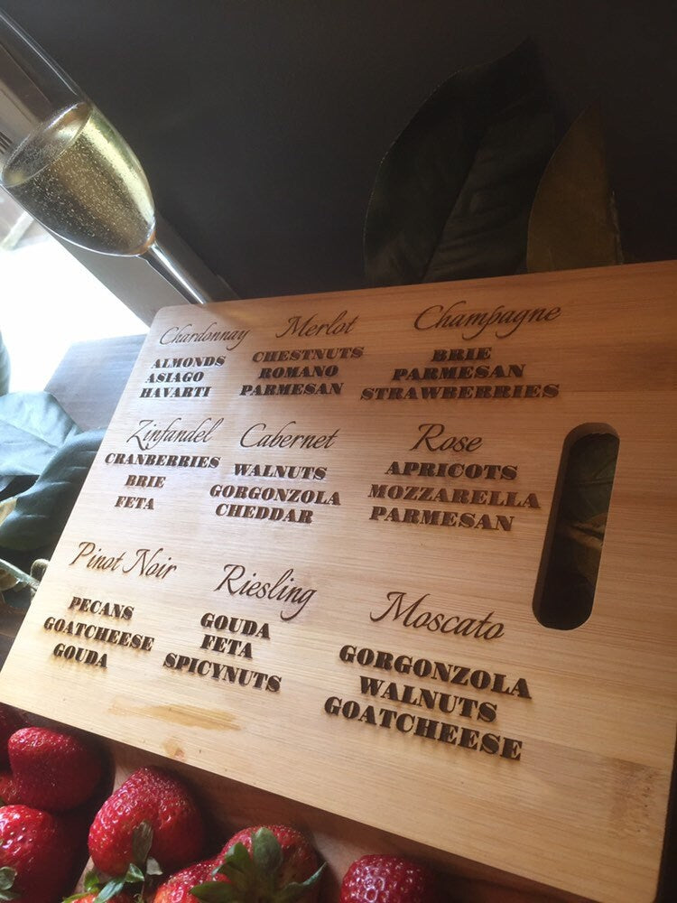 Wine and cheese pairing cutting board