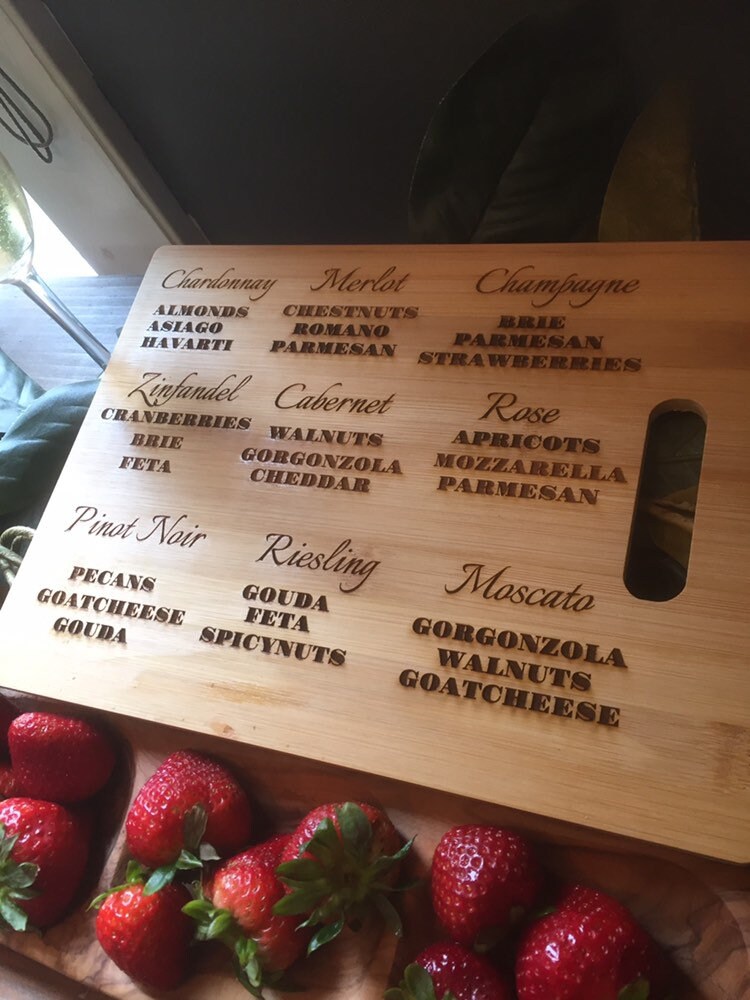 Wine and cheese pairing cutting board