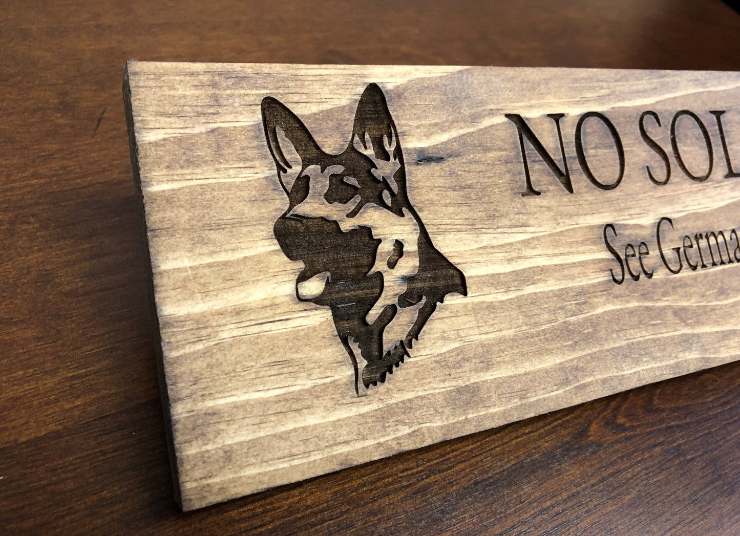 NO SOLICITING See German Shepherd for Details Sign (16in x 4.5in)